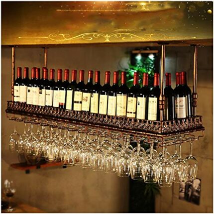 Ceiling Wine Rack Vintage Wrought Iron Metal Home Multi-Function Living Room Display Wine Rack Glass Wine Cup Bracket - Restaurant Kitchen Bar Ad