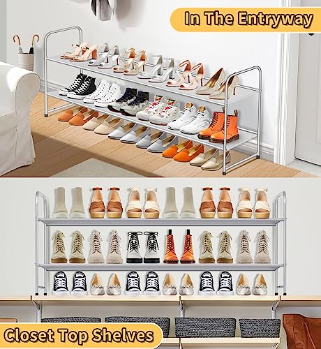 SLEEPING LAMB 2-Tier Long Shoe Rack organizer for Closet, Stackable Wide Shoe Shelf Holds 18-Pairs Low Shoe Storage for Bedroom, Floor, Entryway