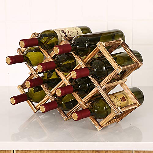 Ferfil Wine Rack, Wood Wine Storage Racks Countertop, 10 Bottle Wooden Stackable Wine Cellar Racks, Foldable Tabletop Free Standing Wine Bottle S