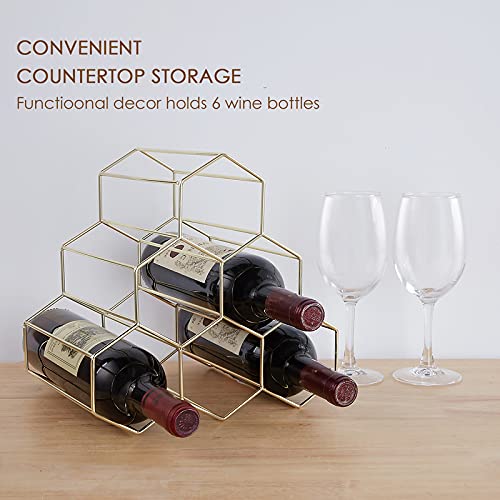 FOMANSH Countertop Wine Rack - 6 Bottle Holder for Wine Storage, Freestanding Wine Rack for Wine Cellar Bar Cabinet, Metal Tabletop Wine Holder w