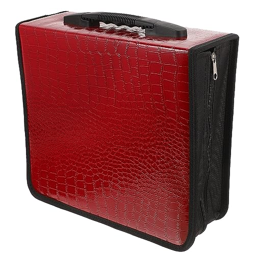 Healifty CD DVD Media Storage Case Large 400-Capacity PU Leather Bag Wallet Allbum Holder Pouch for Car Home Office Travel Red
