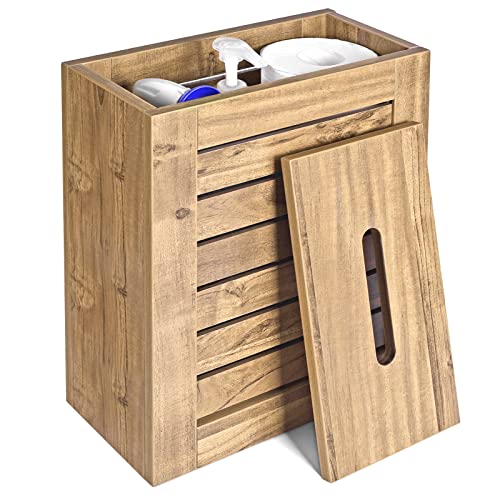 Lantaly Slimline Wooden Bathroom Storage Unit, Toilet Roll Paper Cabinet, Compact Shaker, Multi-Purpose Cleaning Tidy Box