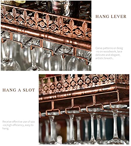 SUCHETA Hanging Wine Rack with Glass Holder and Shelf, Wine Glass Rack Hanging Steamware Rack Champagne Glass Rack Holder Vintage Style Bar Wall