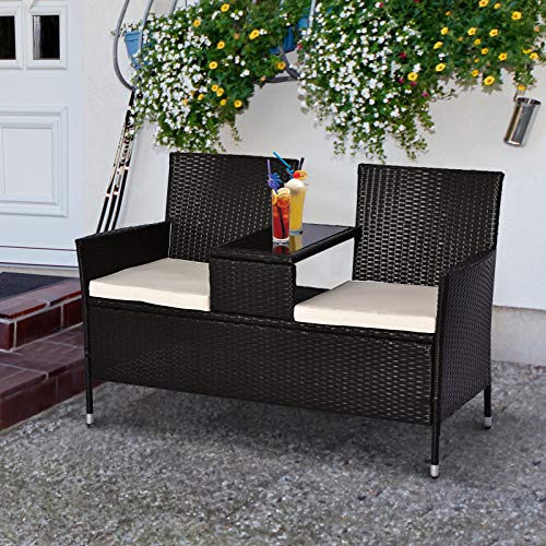 EIVD 2-Piece Patio Bistro Set, Outdoor Black Wicker Chairs, Patio Furniture Set With Glass Table