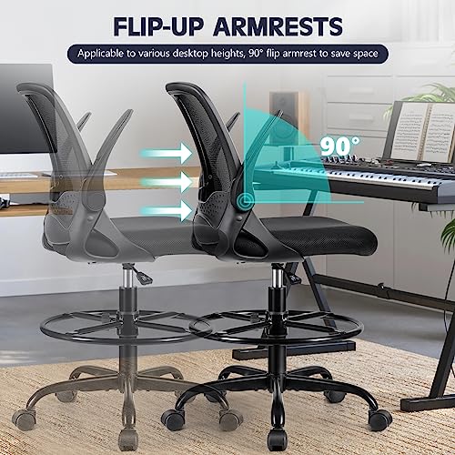 KERDOM Ergonomic Office Chair, Desk chair with Flip-up Armrests and Lumbar Support, Height Adjustable Computer Swivel Chair with Footrest Ring Su