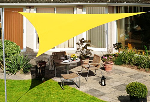 Kookaburra 3m Triangle Water Resistant Garden Patio Sun Shade Sail Canopy 96.5% UV Block with Free Rope (Yellow)