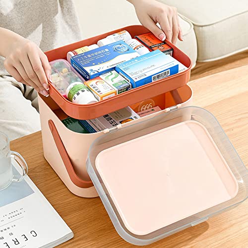 Large Household Medicine Storage Box, Fold 2-Layer First Aid Box, Portable Medicine Container Box, Large Medicine Chest for Home, School, Office