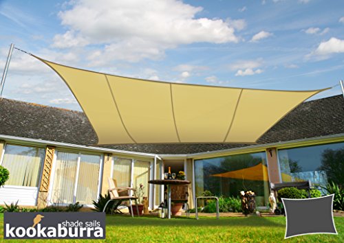 Kookaburra 4m x 3m Rectangle Water Resistant Garden Patio Sun Shade Sail Canopy 96.5% UV Block with Free Rope (Sand)