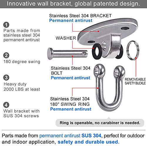 SELEWARE 2 Pieces 900KG Capacity Stainless Steel 180° Swing Hangers, Heavy Duty Swing Hooks for Concrete Ceiling Wooden, Hanging Hardware for Por