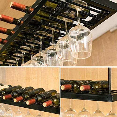 NEOCHY Wine Rack Modern Wall-Mounted Ceiling Installation Hanging Wine Bottle Rack Metal Wrought Iron High Cup Holder Height Adjustable Hanging S