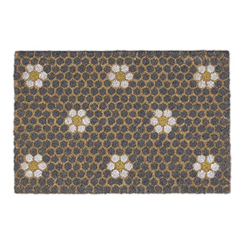 Relaxdays Doormat, Colourful Honeycomb and Flowers Motif, Door Mat Inside & Outside, 40x60 cm, Fruits, Yellow/Coir
