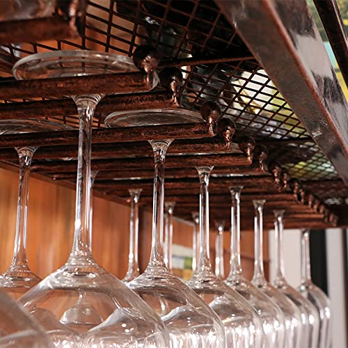 EYLINK Ceiling Wine Rack, Height Adjustable, Metal Iron Hanging Storage Rack, Wine Bottle Holder, Goblet Stemware Holder, For Bars/Restaurants/Ki
