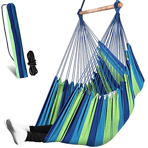 Chihee Hammock Chair Swing Chair Strong Metal Collapsible Spreader Bar Portable Hanging Chair Max 330 lbs Comfy Seat Patio Lawn Chair Cotton Blen