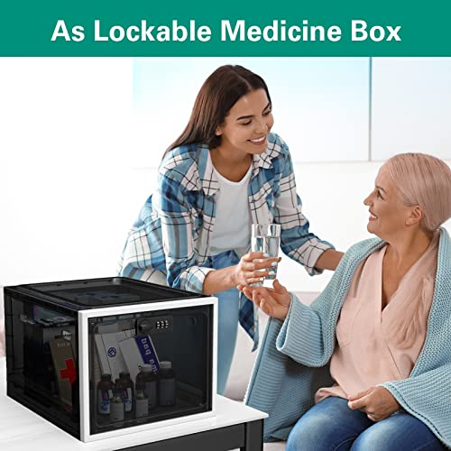 iBune Lockable Box, lockable Medicine Storage Box, Transparent Lock Box for Medicine/Phone/Food/Home Safety (Black)