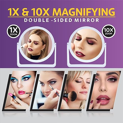 Makeup Mirror Double Sided Anti Fog Bedroom Mirror Shaving Desk 360° Rotation Dressing Table Vanity Hand Magnifying Mirror Demister Bathroom Mirr