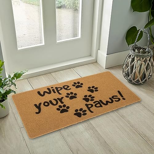 MUGANYI Natural Coir Rubber Welcome Doormat - Easy Clean Non-Slip Front Door Mat for Indoor or Outdoor Entrance 17" x 29", Letter Footprint Patte