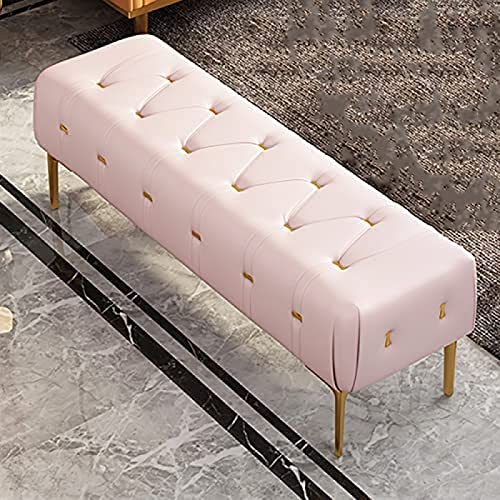 Luxury Bedside Bench, Leather Upholstered Bedroom Bench With Gold Legs, Entryway Bench, Modern Living Room Bench,White,100X40X43Cm(39X16X17Inch)