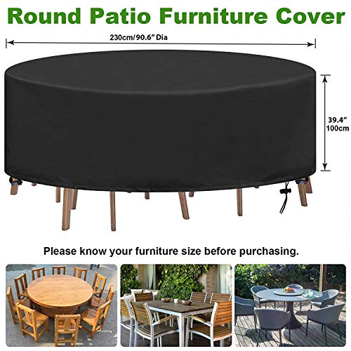 Round Garden Table Cover, Circular Patio Furniture Cover,420D Heavy Duty Oxford Waterproof Breathable Oxford Fabric Garden Furniture Cover,230 x