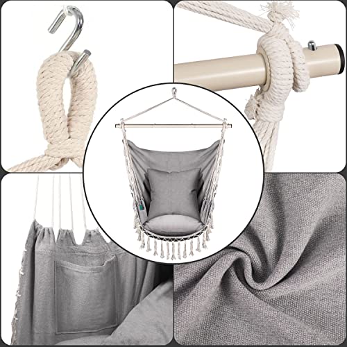 Flexzion Hammock Chair Swing, Hanging Swing Seat for Bedroom, Porch, Backyard, Garden, Indoor, Outdoor Hammock Chair with 2 Cushion Seats, 2 Insi