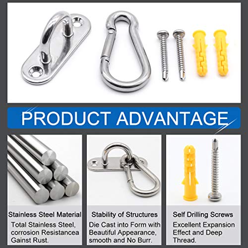 MgcTolBox 4 Set M6 Eye Pad Plate and Metal Staple Ring Hook Heavy Duty Metal Pad Eye Plate and Carabiner Clips with 16 PCS Screws for Yoga Swings