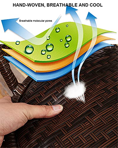 JHKGY 3-Piece Modern Conversation Bistro Chat Set Patio Wicker Chairs, Outdoor All-Weather Wicker Furniture,Metal Frame Woven Seat,Glass Top Side