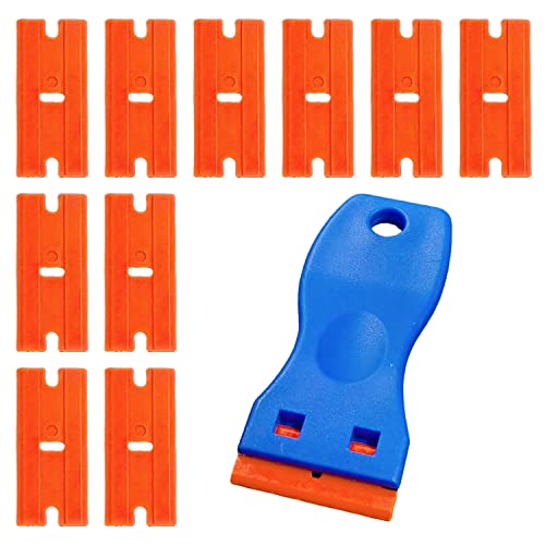 Plastic Razor Scraper Tool with 10 Plastic Razor Blades, Car Sticker Remover for Removing Glue Sticker Decals, Scraping Stickers, Labels and Deca