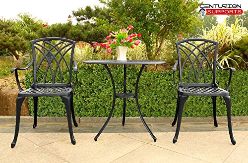 Homeology OSHOWA Cast Aluminium Weatherproof Outdoor Table with 2 Chairs Bistro Set