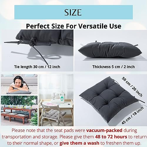 HAMO Garden Chair Cushions 45x50 cm Set of 2, Drizzle-Proof Outdoors Seat Pads with Ties, Graphite