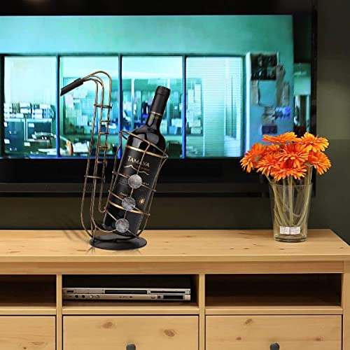 Tooarts Saxophone Free Standing Wine Rack, Creative Metal Wine Bottle Holder, Collectible Figurines Wine Shelf Gifts for Wine Lovers, Home Interi
