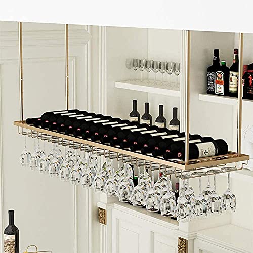 SUCHETA Hanging Wine Rack with Glass Holder and Shelf, Wine Rack Ceiling Wine Racks, Hanging Wine Glass Holder, Upside Down Home Wine Holder, Win