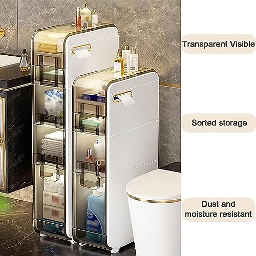 OPSREY Bathroom Floor Cabinet - Multifunctional White Narrow Toilet Organizer Floor Side Cabinet - Small Bathroom Storage, Thin Toilet Vanity Cab