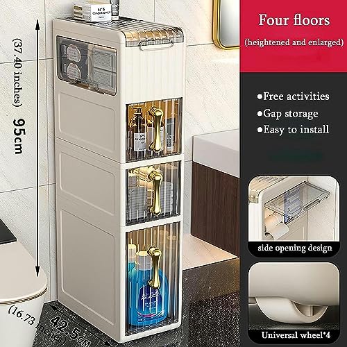 OPSREY Slim Bathroom Storage Cabinet Free Standing Toilet Paper Holder Waterproof Toilet Paper Storage Organizer Narrow Storage Cabinet For Skinn