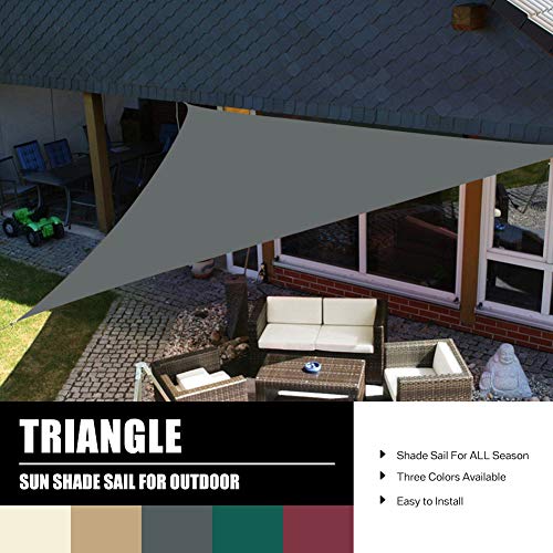 NAKIHOUSE 3x3x3 Meter Triangle Sun Shade Sail Canopy Awning 280gsm Polyester Waterproof Shade Sails for Outdoor Patio Garden with Free Rope(Grey)