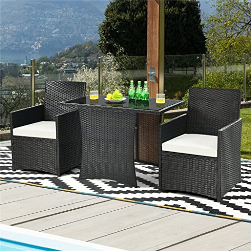 MIAOZI 3PCS Patio Rattan Furniture Set Cushion Sofa Armrest Garden Deck White Easy To Assemble
