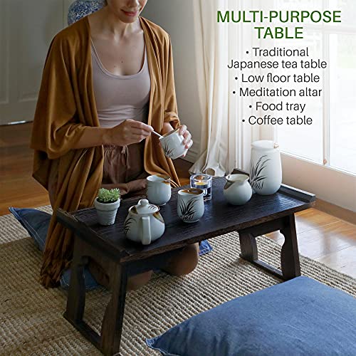 ENSO SENSORY Kiri Meditation Table - Premium Carved Japanese Minimalist Altar - Chabudai Coffee or Tea Low Floor Table - Floor Sitting, Sustainab