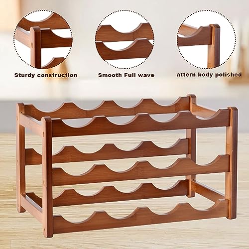 Tefola Bamboo Wood Horizontal Wine Rack for 12 Wine Bottles – 43 x 23.5 x 25 cm, Brown