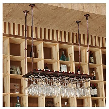 EYLINK Wine Racks,Ceiling with Metal Frame, Wine Glass Rack Shelf, Red Wine Bottle Glass Holder,60Cm, Wine Storage Display Shelf