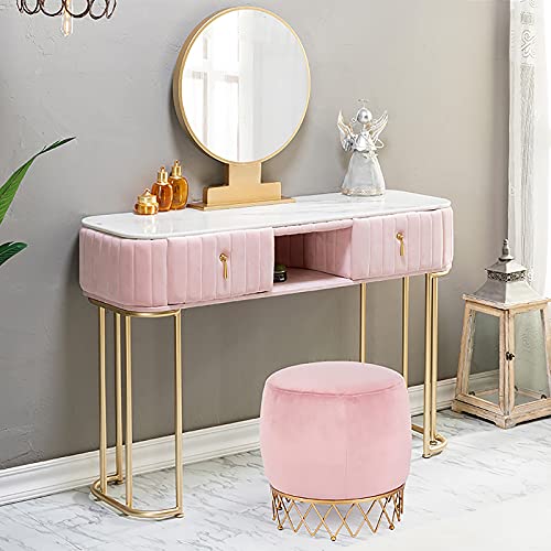 Luxurious Velvet Vanity Stool,Round Footrest Stool with Golden Base,Comfy Footstool Dressing Chair Multifunction Sofa Stool-B 40x40x42cm(16x16x17