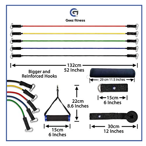 Geez Fitness Resistance Bands Full Set for Women and Men, Mobility, Strength Training Body & Injury Rehab, Door Anchor, Bands for Chest, Thighs,