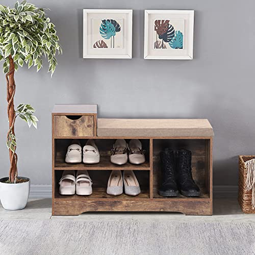 MAISON ARTS Shoe Storage Bench, Entryway Shoe Bench with Storage Drawers, Shoe Cabinet Bench Seat for Entryway Hallway Bedroom Living Room, Rusti