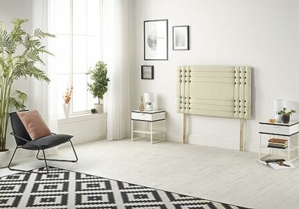 Somnior Beds Bed Centre Flexby Diamante Small Single 82cm Linen Beige Headboard With Wooden Struts