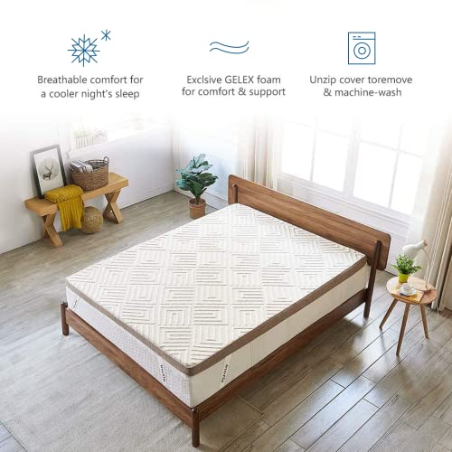 Inofia Gel Memory Foam Mattress Topper Double Bed, 3 Inch Foam Topper with Breathable Cover, Washable & Removeable, Dual Layer Support for Natura
