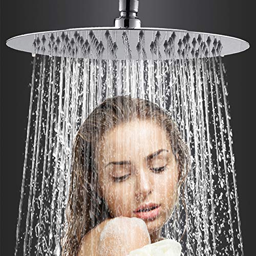 Large Rain Shower Head Round 304 Stainless Steel Ultra Thin Bathroom Shower Head High Pressure Rainfall Showerhead (12inch)