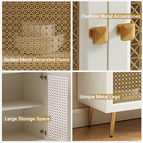 EDYO LIVING Sideboard Buffet Cabinet with Metal Grid Decorated Doors, Modern Storage Cabinet for Kitchen, Bar, Dining Room, Hallway 30.8”Wx15.8”D