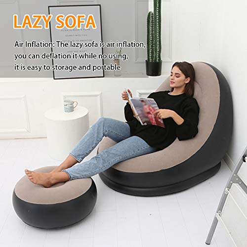 Kisbeibi Inflatable Lazy Sofa with Foot Stool, Sofa Lounge Chair Flocked Lazy Couch Set for Indoor & Outdoor(Coffee)