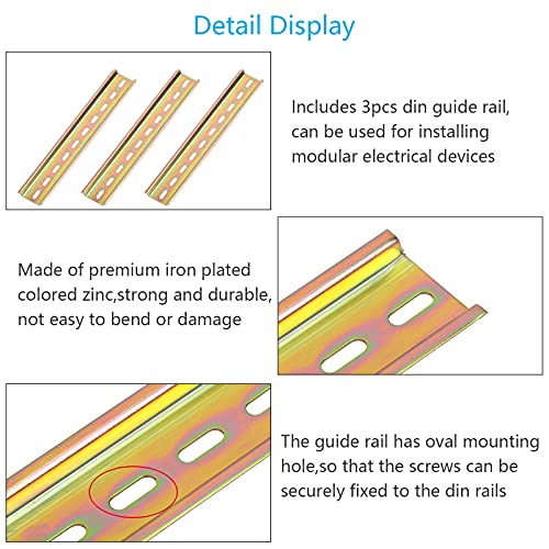CHALA 3pcs DIN Mounting Rail,35mm Width 200mm Long Slotted Steel Rail Screws for DIN Rail Terminal Series and Contactor