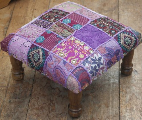 Classic Patchwork Brocade Mauve Indian Footstool