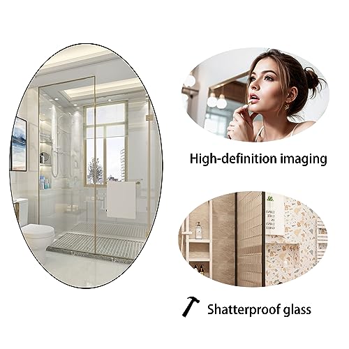 Organizedlife Bathroom Wall Mounted Mirror, 64 x 37 cm Oval Simple, Frameless Dressing Mirror,Hallway Bedroom