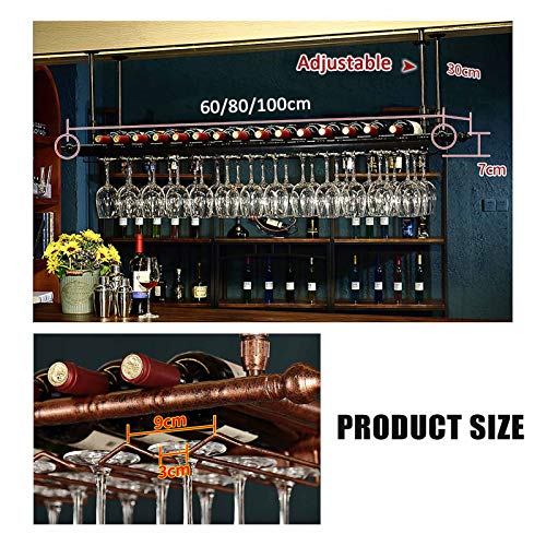 KEppd Wine Rack Wall Mounted - Wine Glass Rack Hanging Metal Wine Glass Holders Hanging Under Shelf Height Adjustable Ceiling Wine Rack Modern Gl