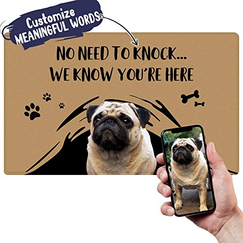 VEELU Personalized Door Mat for Front Door Outdoor Dog Pet Funny Custom Welcome Photo Doormat Outside Inside Modern Farmhouse Decor Unique Gift I